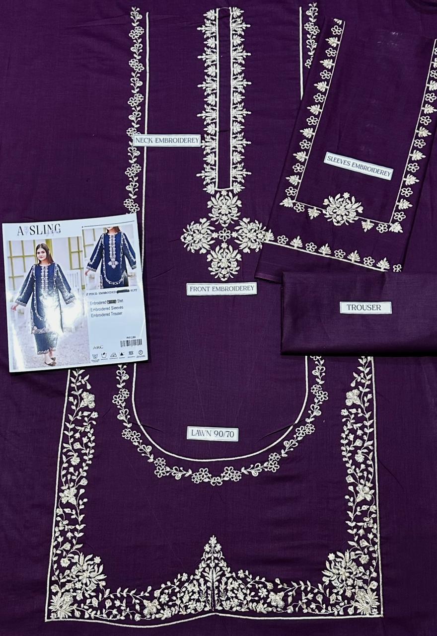 Grace Embroidered Collection – 2 Piece Unstitched Suit - Purple
