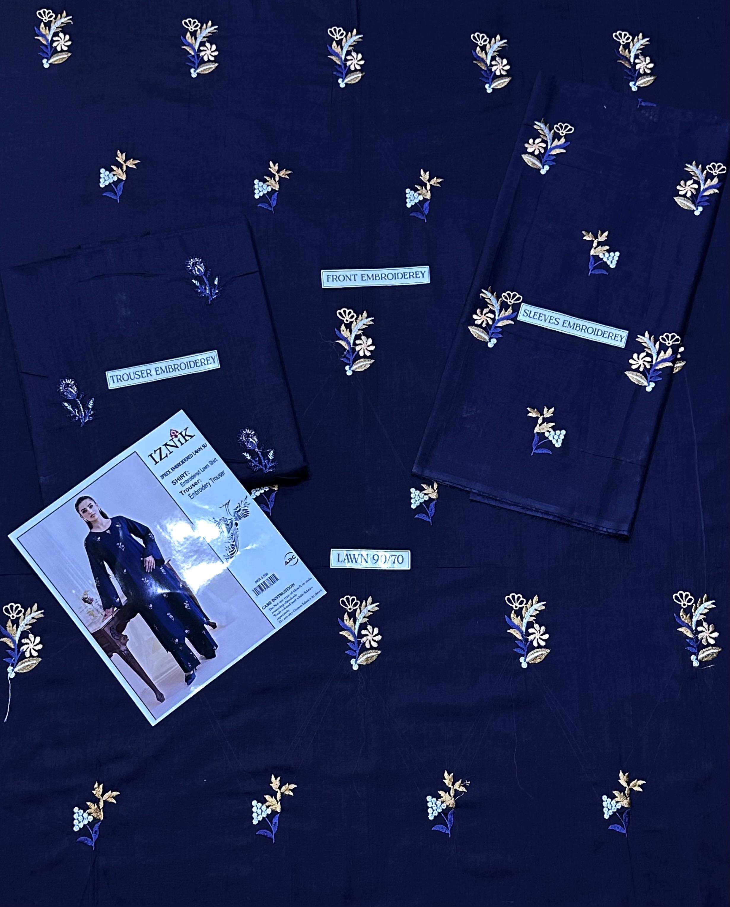 Classic Lawn Collection – Embroidered 2 Piece Unstitched Suit - Blue