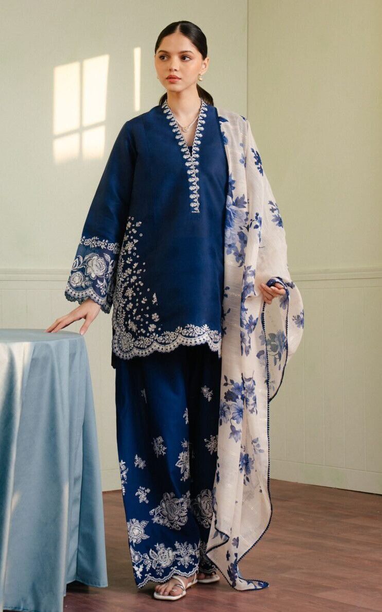 Grace Embroidery Lawn Collection – 3 Piece Unstitched Suit - navy