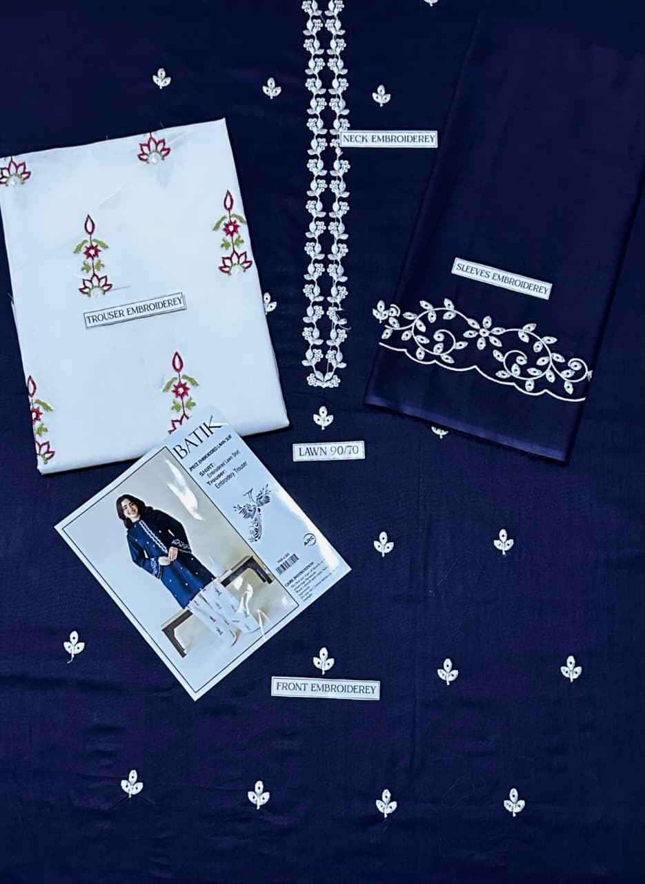 Classic Lawn Collection – Embroidered 2 Piece Unstitched Suit - Blue