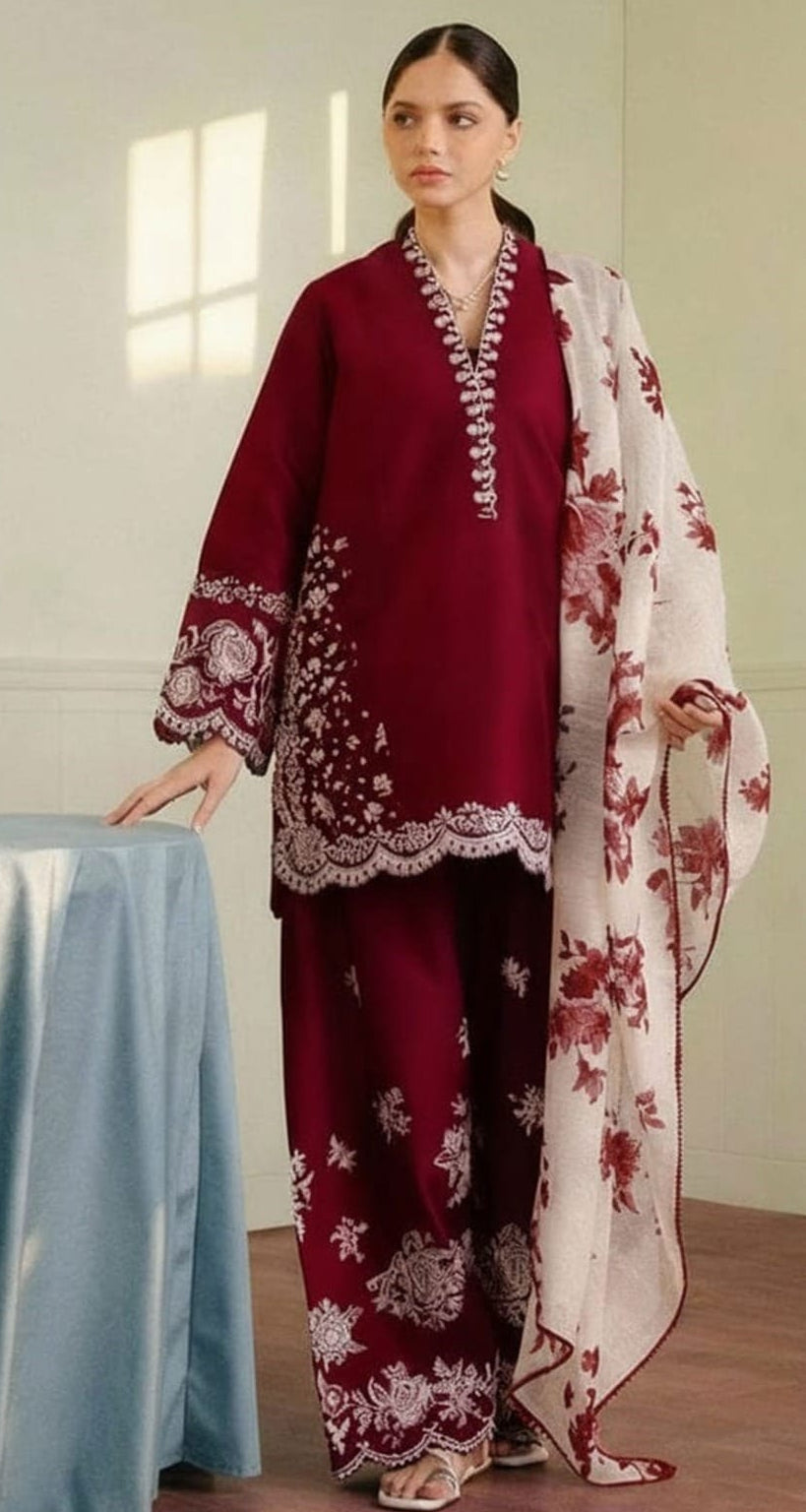 Grace Embroidery Lawn Collection – 3 Piece Unstitched Suit - mehrun