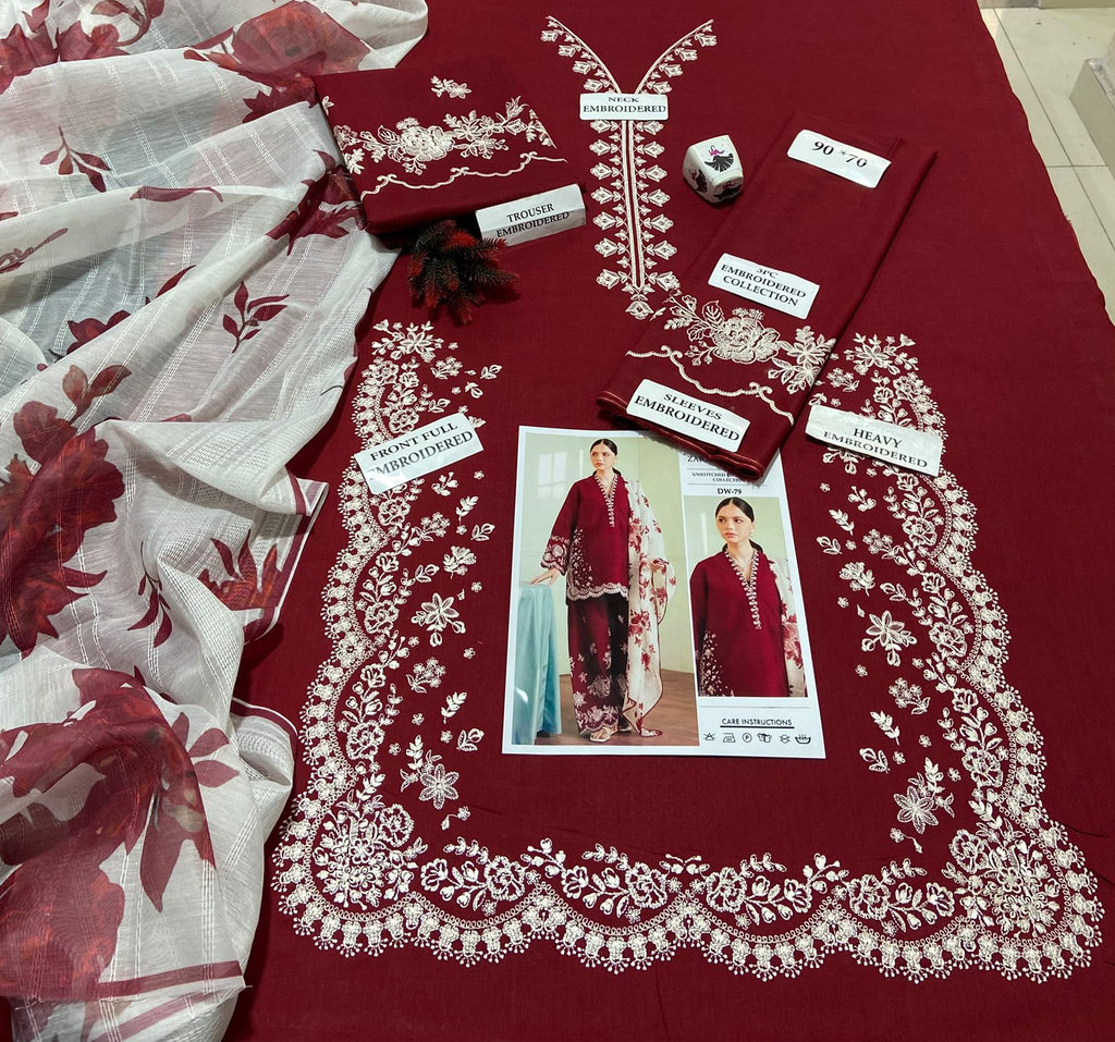 Grace Embroidery Lawn Collection – 3 Piece Unstitched Suit - mehrun