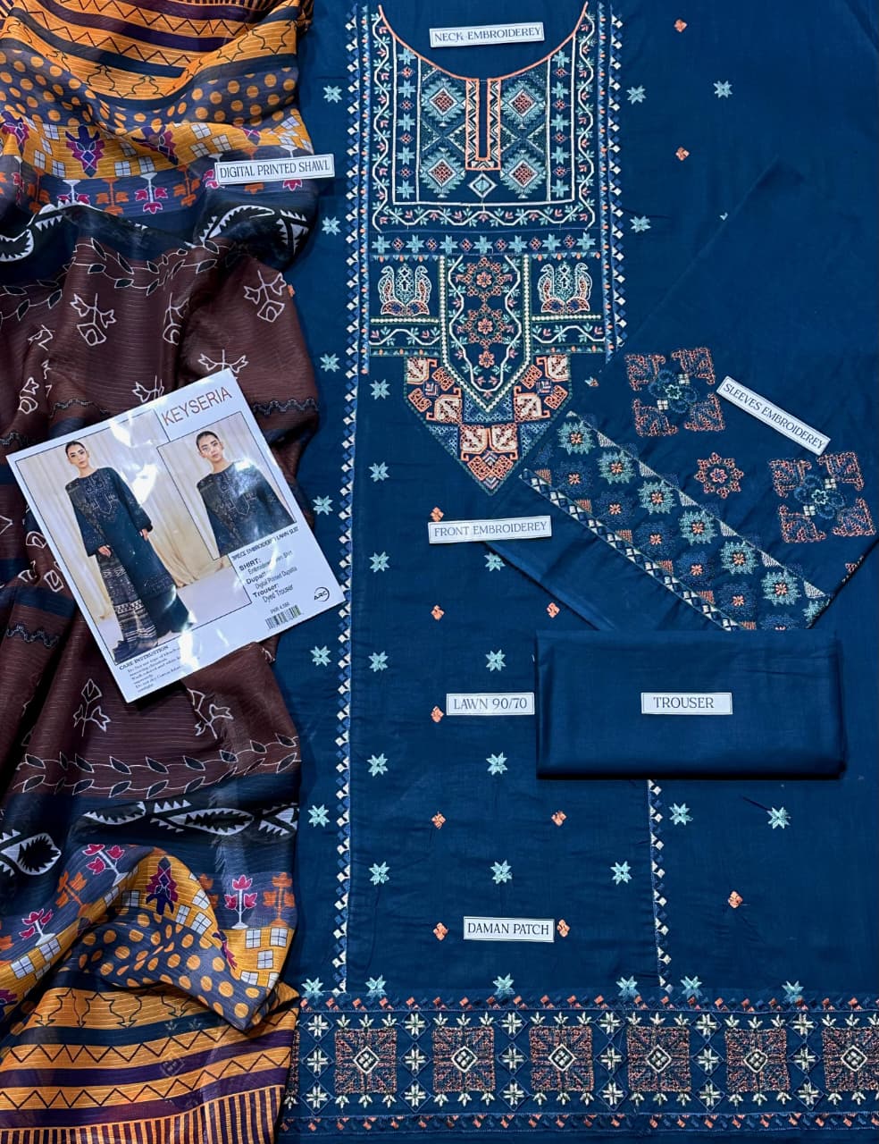 Grace Embroidery Lawn Collection – 3 Piece Unstitched Suit - navy