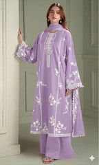 Designer Embroidery Collection - 3pc unstitched Lawn - lilac