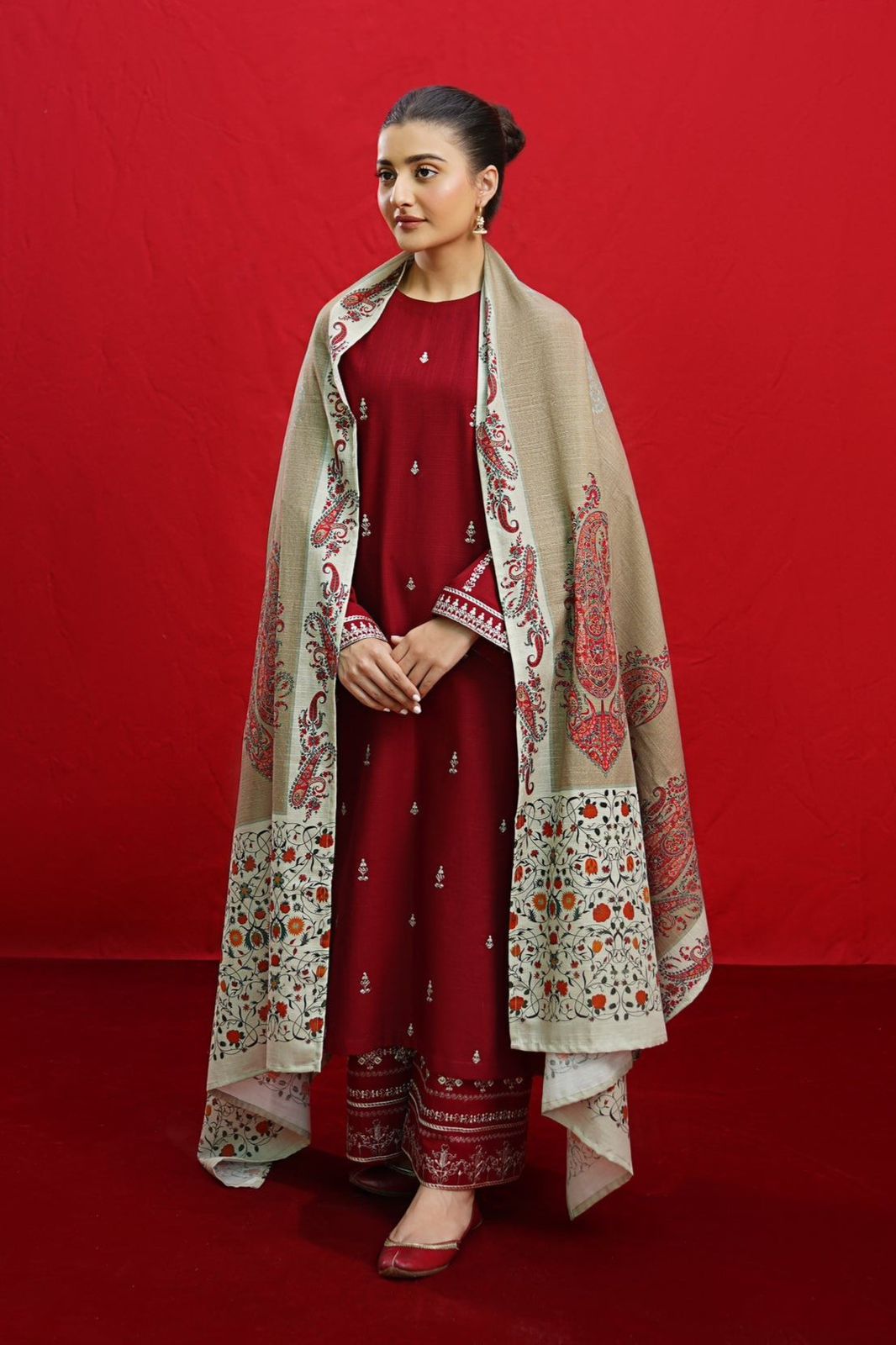 Designer Embroidery Collection - 3pc unstitched Lawn - Red