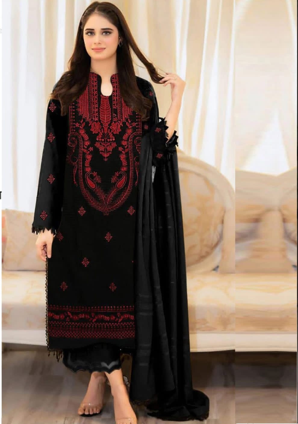 Grace Embroidery Lawn Collection – 3 Piece Unstitched Suit - black