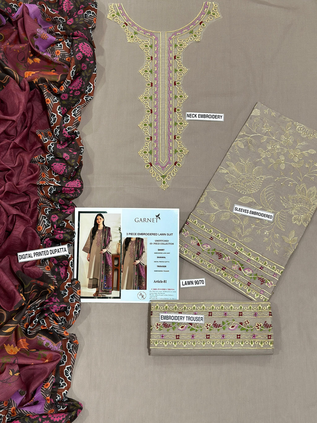 Designer Embroidery Collection - 3pc unstitched Lawn