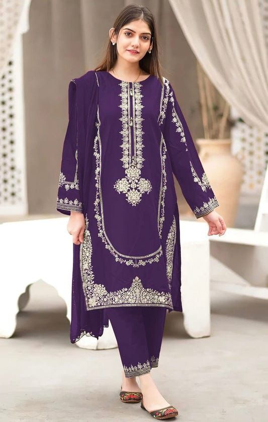 Grace Embroidered Collection – 2 Piece Unstitched Suit - Purple