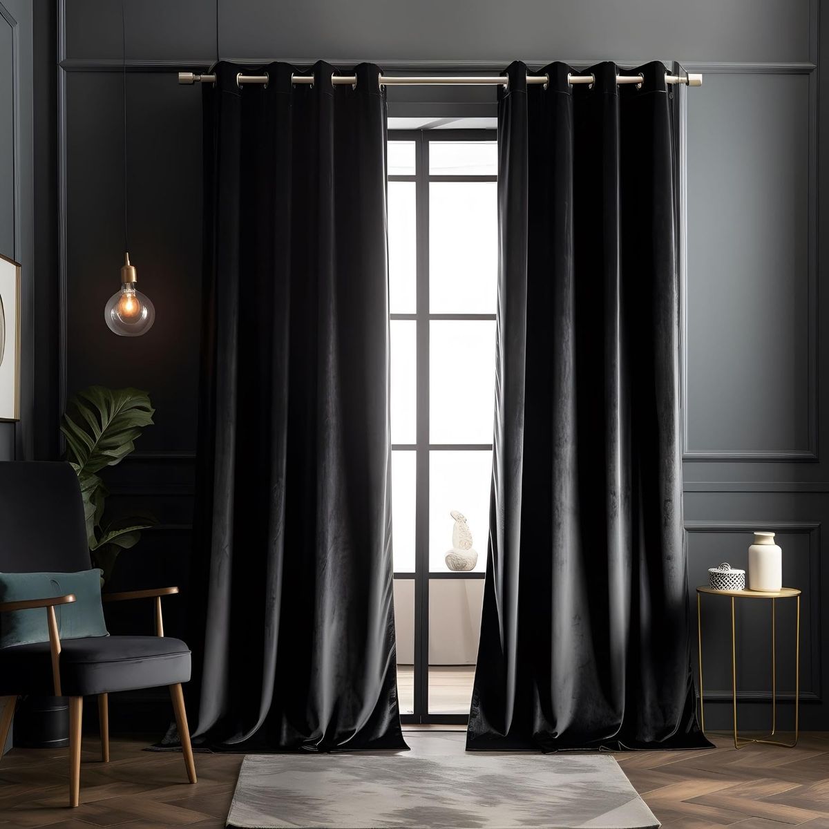 Black Velvet Curtains Pair