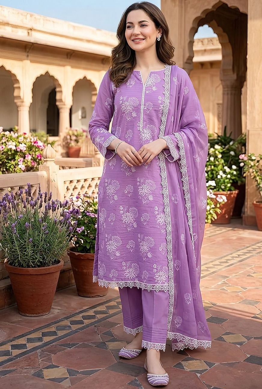 Premium Embroidered Summer Lawn Dress | 3 Piece Unstitched Suit