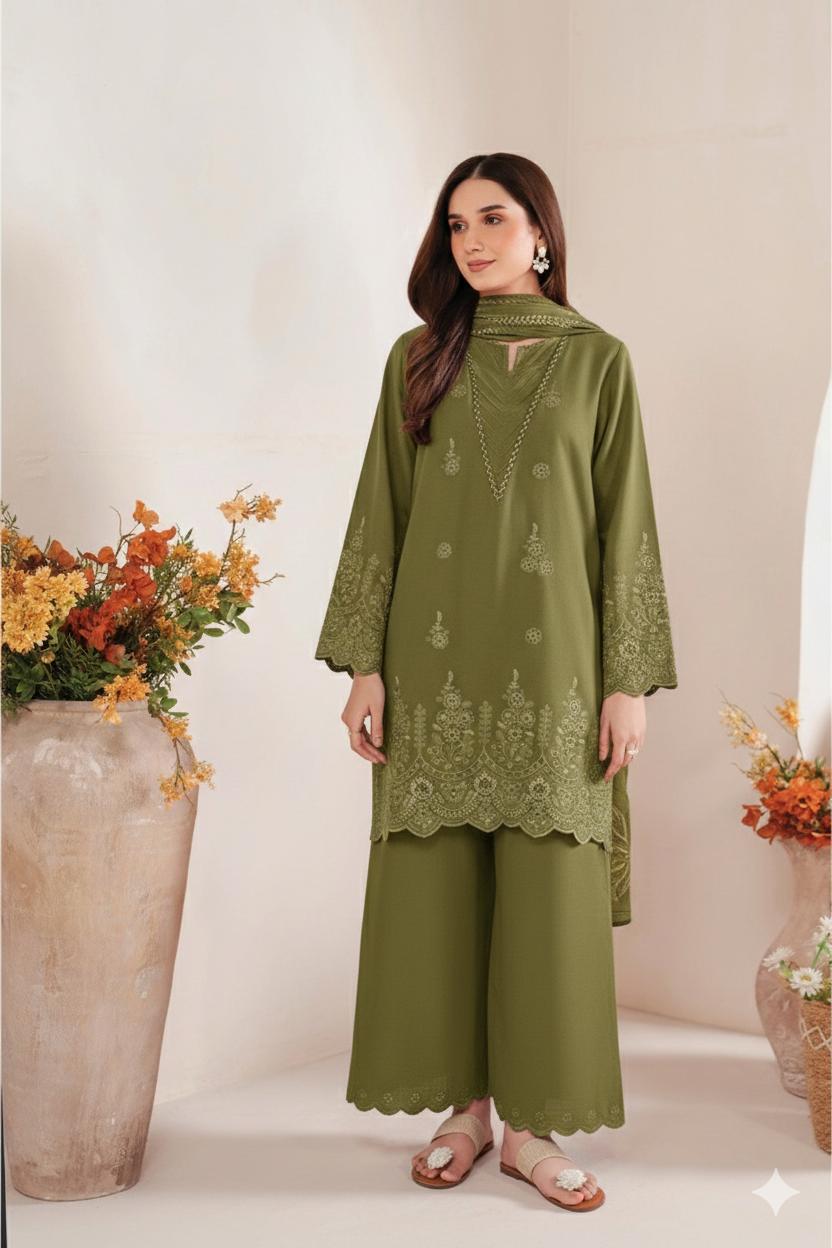 Summer Lawn Collection – Embroidered 3 Piece Unstitched Dress - Green Shade