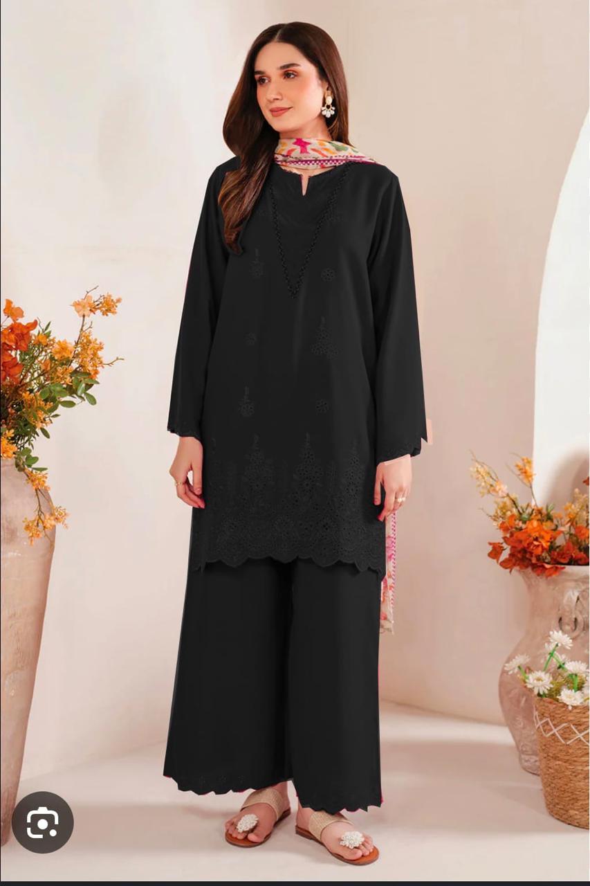 Summer Lawn Collection – Embroidered 3 Piece Unstitched Dress - Black Color
