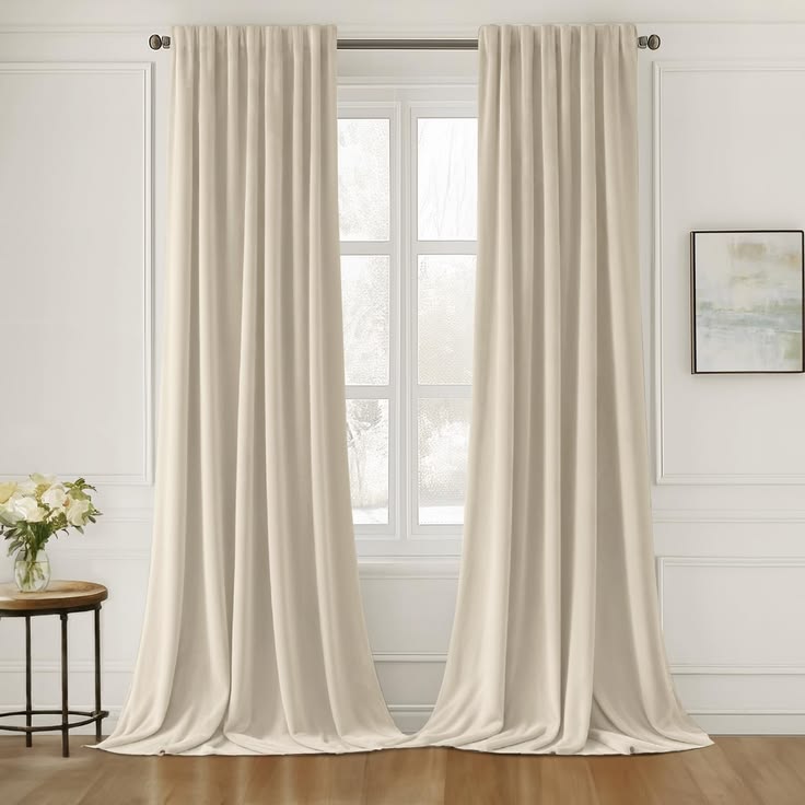 Off white velvet curtains pair